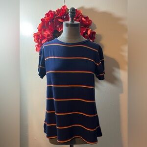 Reformation Navy Striped Short Sleeve Tee